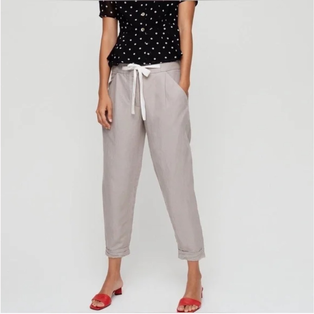 Aritzia Wilfred Linen Allant Tie-Waist Pants Ashen Grey - Size 2